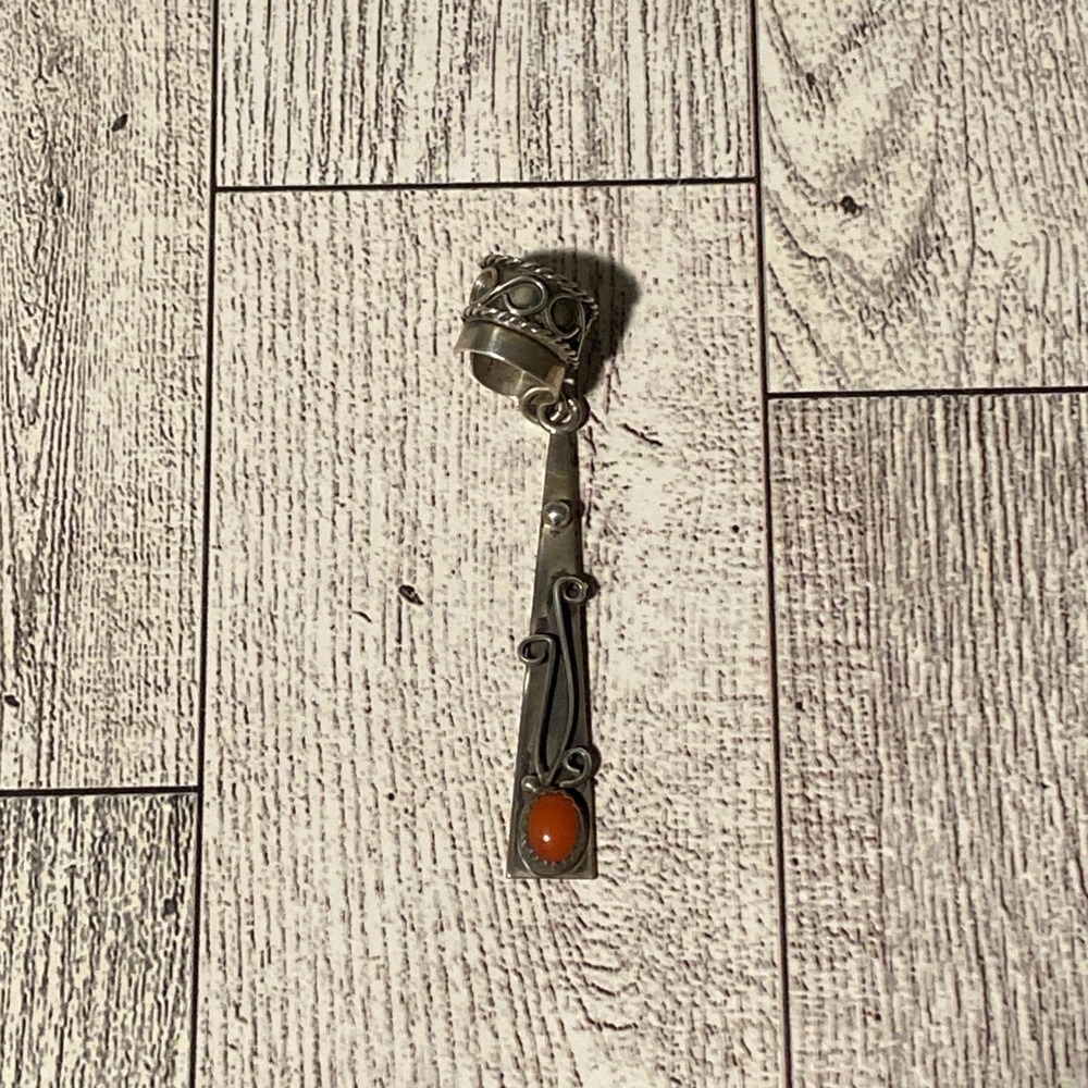 Vintage NAVAJO Native Sterling Silver Coral Ear Cuff Earring